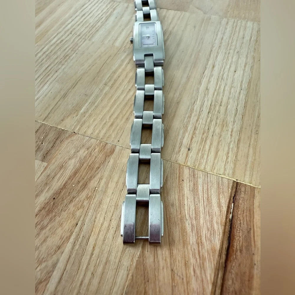 Emporio Armani ladies rectangular stainless steel dress watch NEW BATTERY